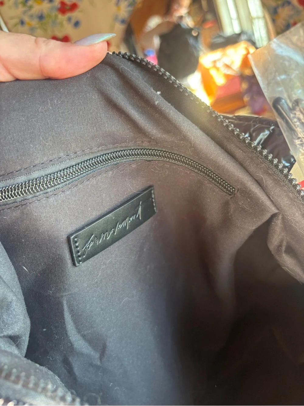 fp movement free people surplus shine carryall black patent puffer bag nwt